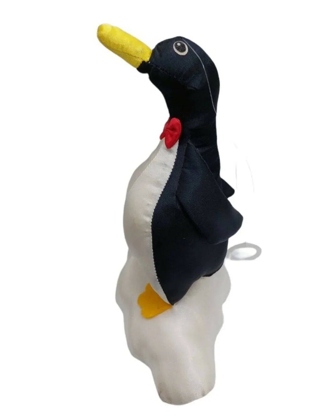 Russ Berrie Plush Penguin Stuffed ornament nylon black white yellow 7